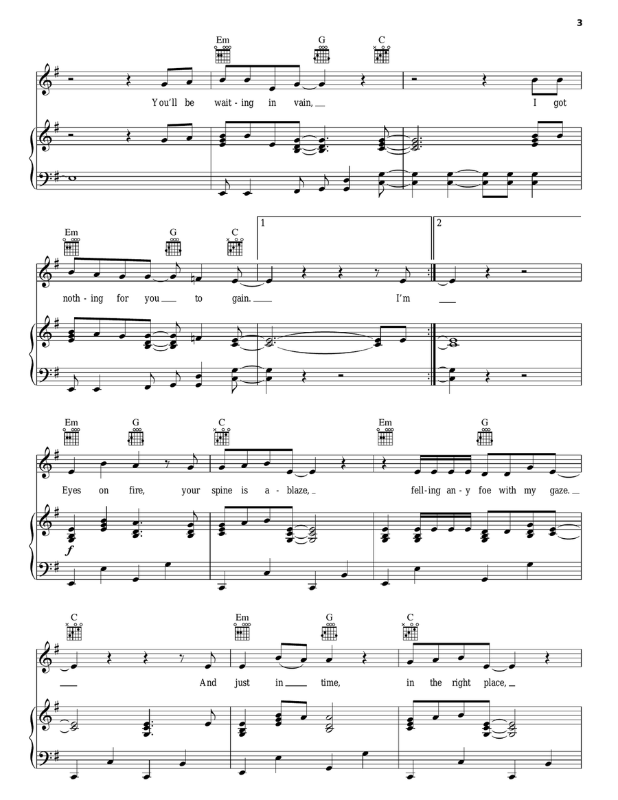 Eyes On Fire Piano, Vocal, Guitar scores gallery preview page 3