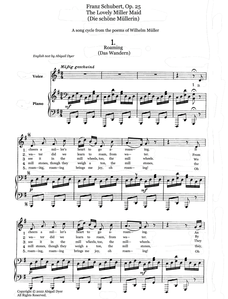 The Lovely Miller Maid (Die schöne Müllerin) English version (Low Voice) Low Voice scores gallery preview page 1