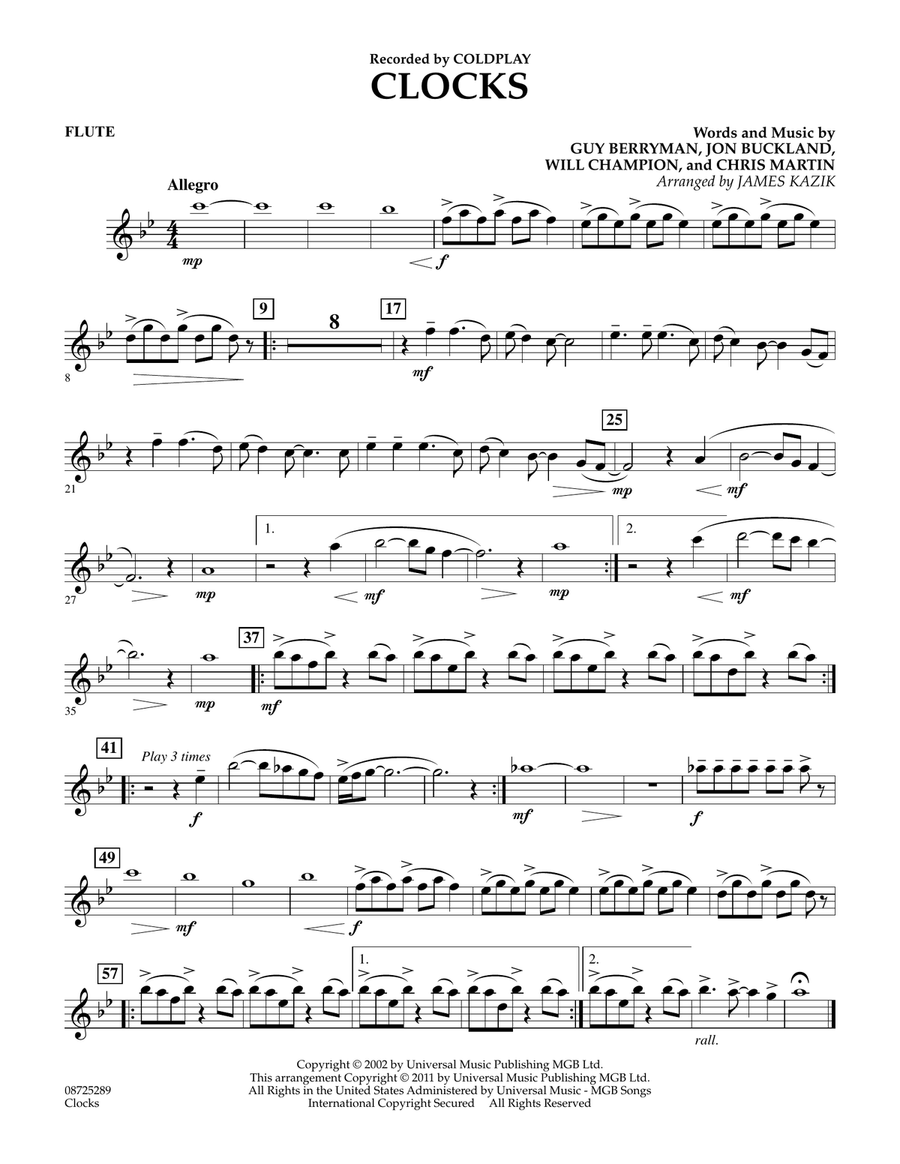 Clocks - Flute Clocks - Flute Concert Band scores gallery preview page 1