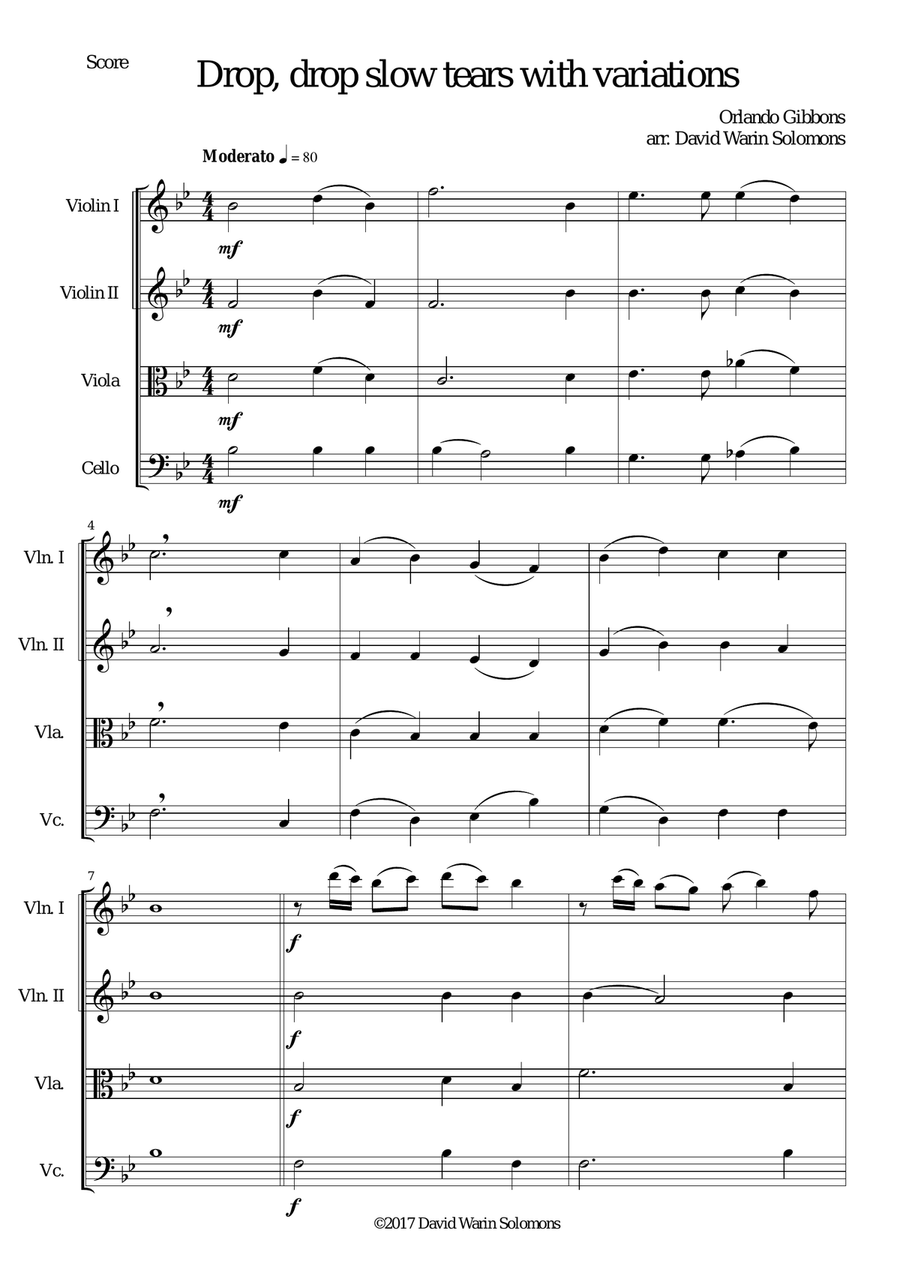 Drop, drop slow tears, with variations, for string quartet String Quartet scores gallery preview page 1