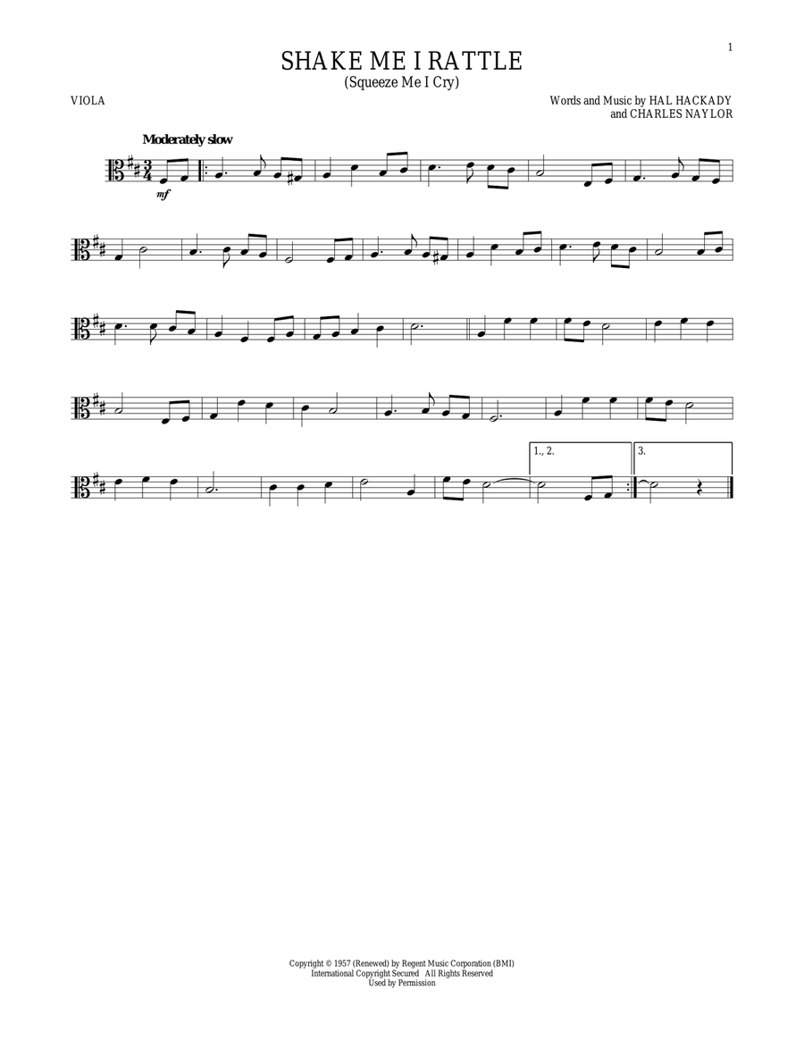 Shake Me I Rattle (Squeeze Me I Cry) Viola Solo scores gallery preview page 1