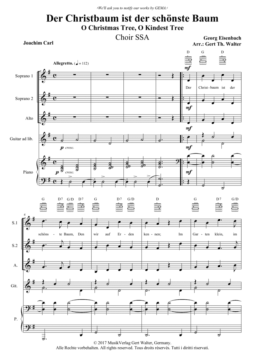 O Christmas Tree, O Kindest Tree SSA scores gallery preview page 1