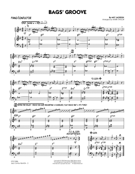 Jazz Combo Pak #34 (Modern Jazz Quartet) - Piano/Conductor Score