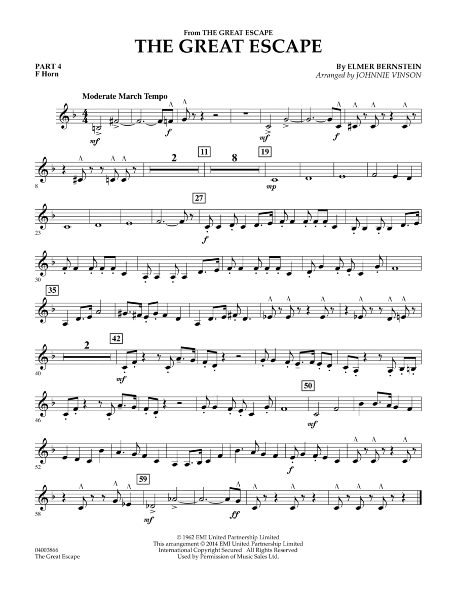 The Great Escape (March) - Pt.4 - F Horn Concert Band scores gallery preview page 1
