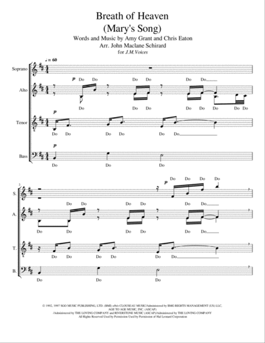Breath Of Heaven (Mary's Song) 4-Part scores gallery preview page 1