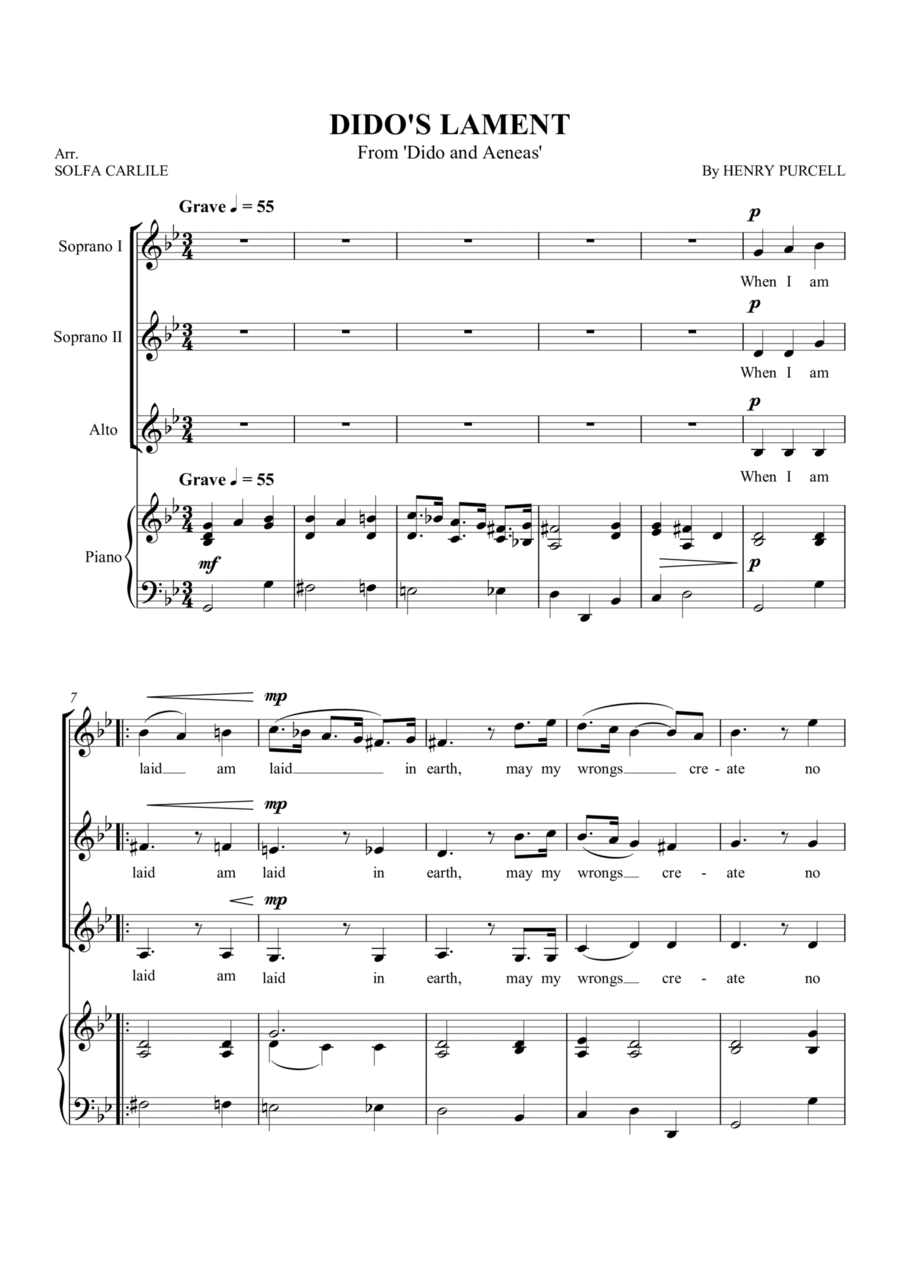 Dido's Lament (When I Am Laid in Earth) SSA scores gallery preview page 1