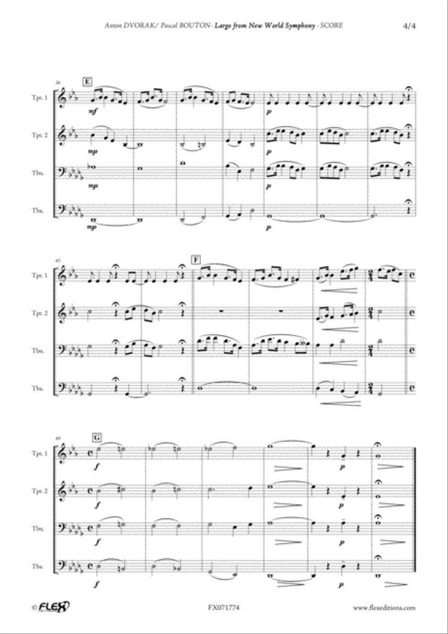 Largo from New Word Symphony Brass Quartet scores gallery preview page 4