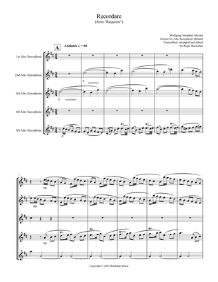 Recordare (from "Requiem") (F) (Alto Saxophone Quintet)