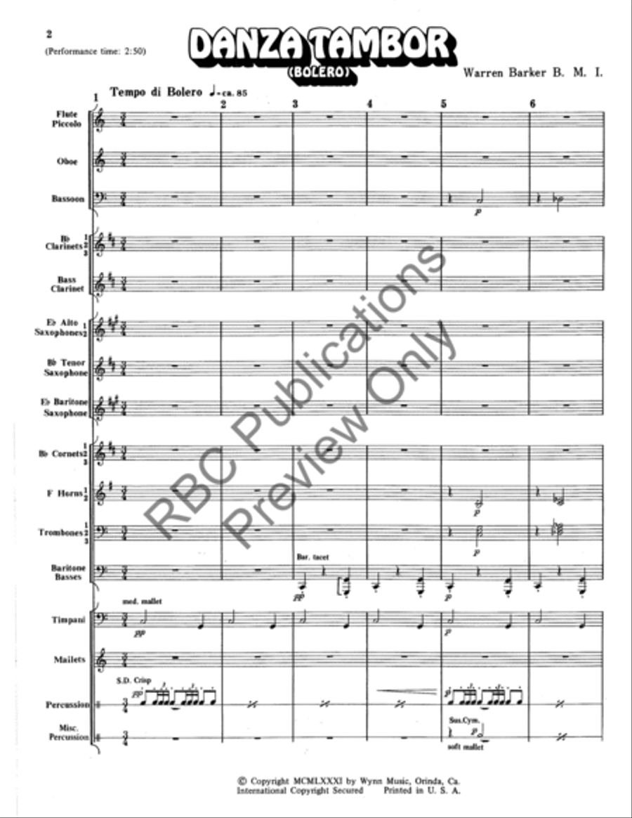 Danza Tambor Bolero Concert Band scores gallery preview page 3