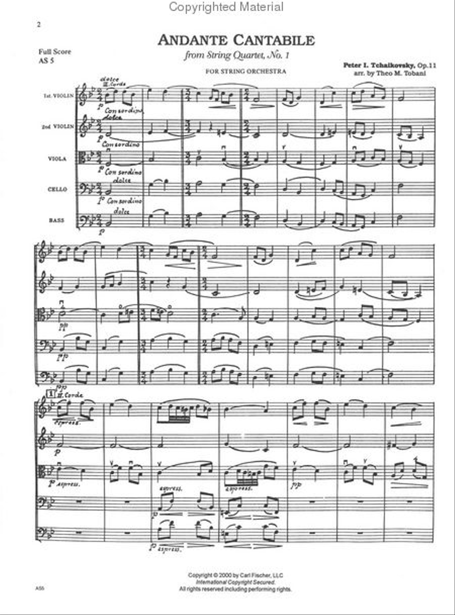 Andante Cantabile from String Quartet No. 1, Op. 11 String Orchestra scores gallery preview page 2
