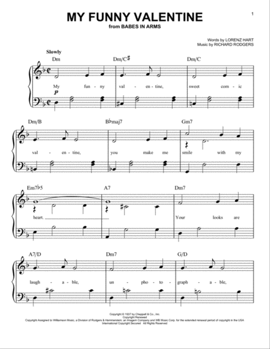 My Funny Valentine My Funny Valentine Easy Piano scores gallery preview page 1