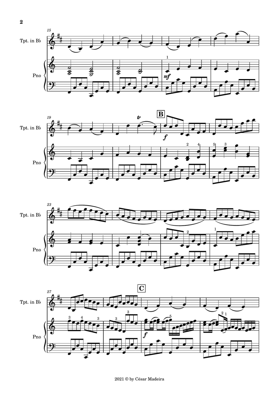 Pachelbel's Canon in D - Bb Trumpet and Piano - Simple Version (Full Score and Parts) B-Flat Trumpet scores gallery preview page 3