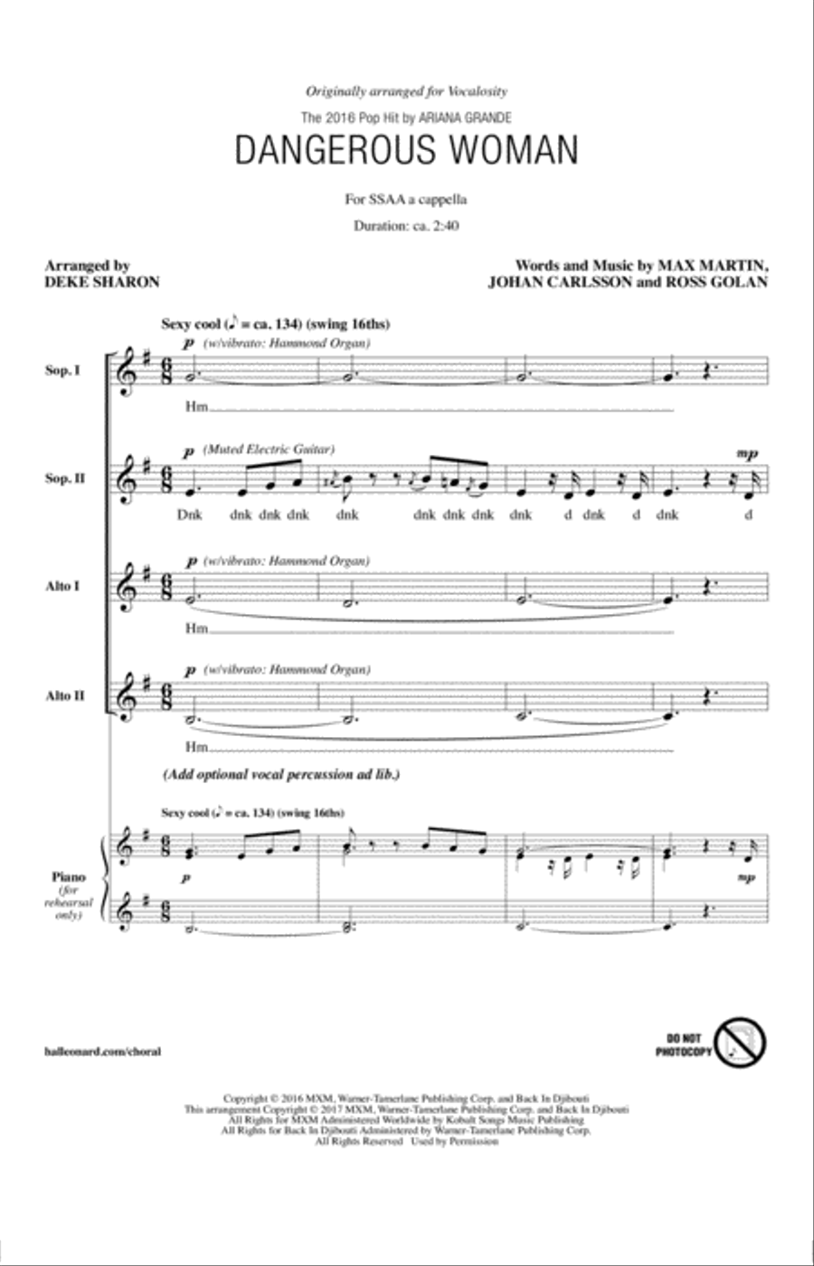 Dangerous Woman (arr. Deke Sharon) SSAA scores gallery preview page 1
