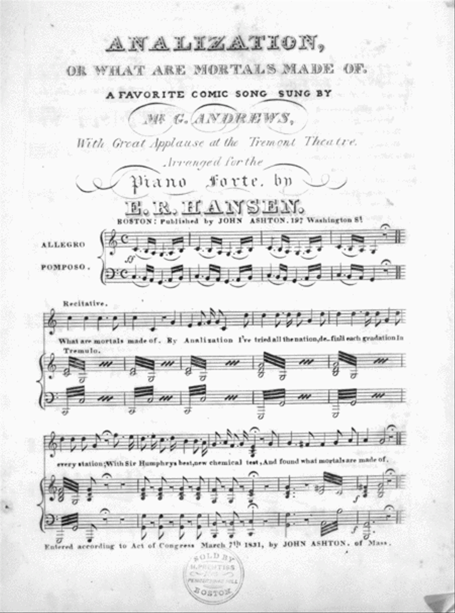 Analization, Or, What are Mortals Made of. A Favorite Comic Song Voice scores gallery preview page 1