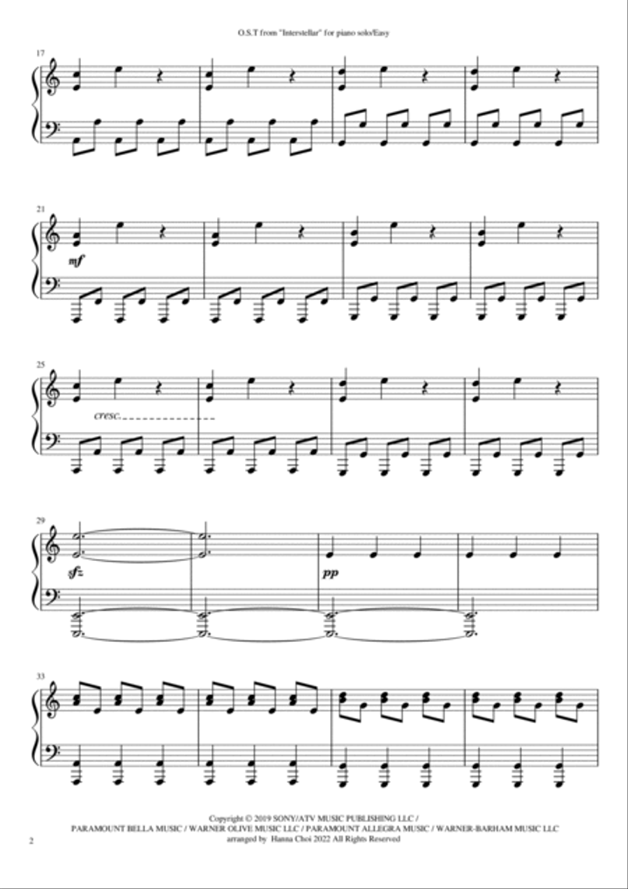 Interstellar Easy Piano scores gallery preview page 2