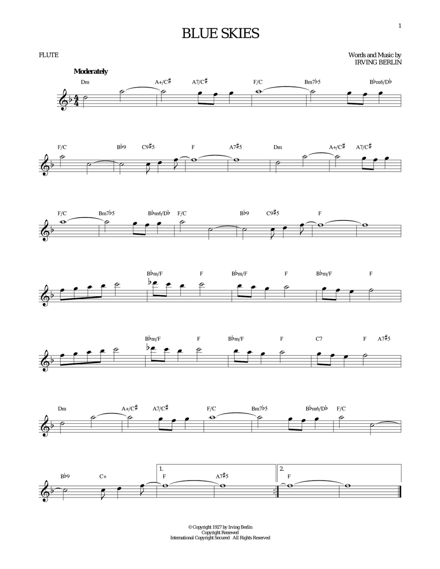 Blue Skies Flute Solo scores gallery preview page 1