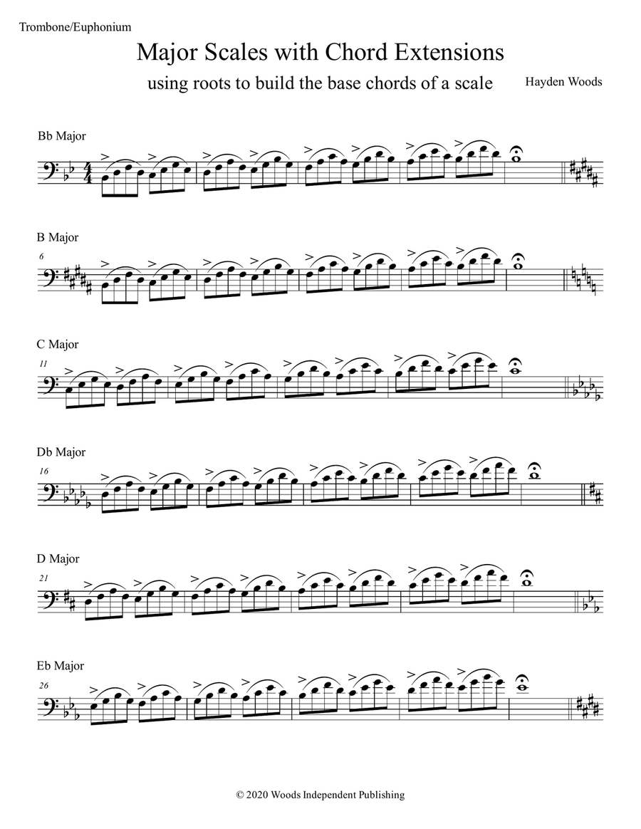 Major Scales with Chord Extensions (Trombone/Euphonium) Euphonium scores gallery preview page 1