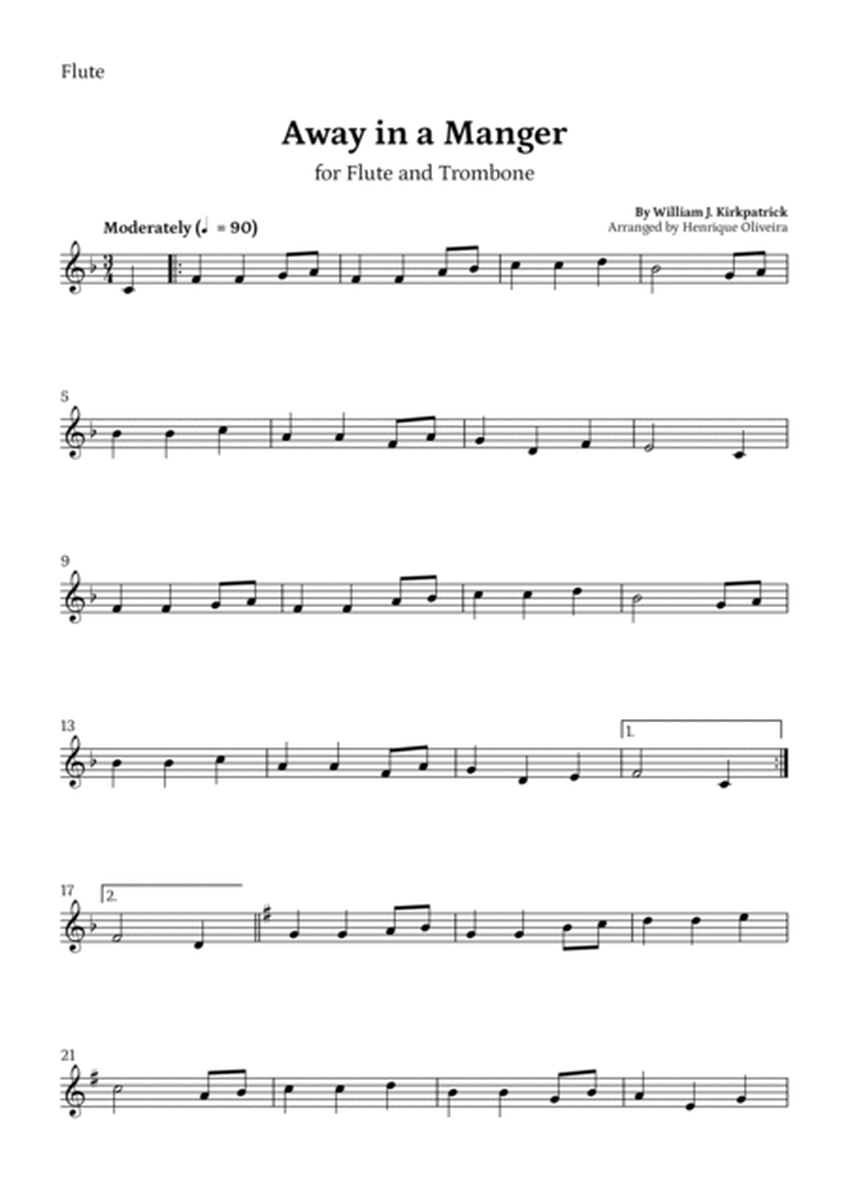 Away in a Manger (Flute and Trombone) - Beginner Level image number null