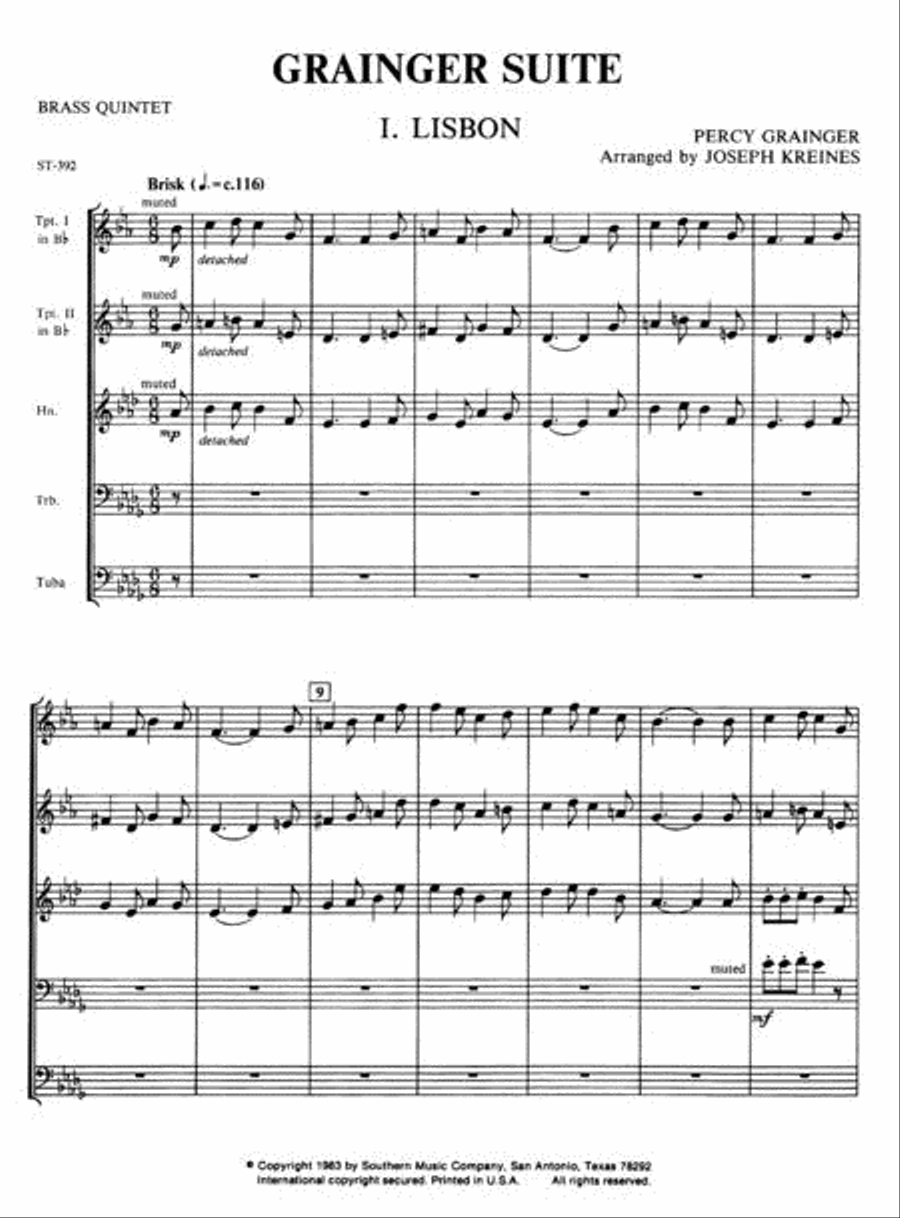 Percy Grainger Suite Brass Quintet scores gallery preview page 2