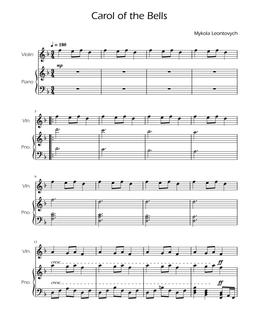 Carol of the Bells - Violin Solo w/ Piano image number null