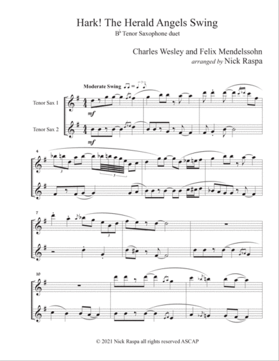 Hark! The Herald Angels Swing (Tenor Sax Duet) full set Woodwind Duet scores gallery preview page 5