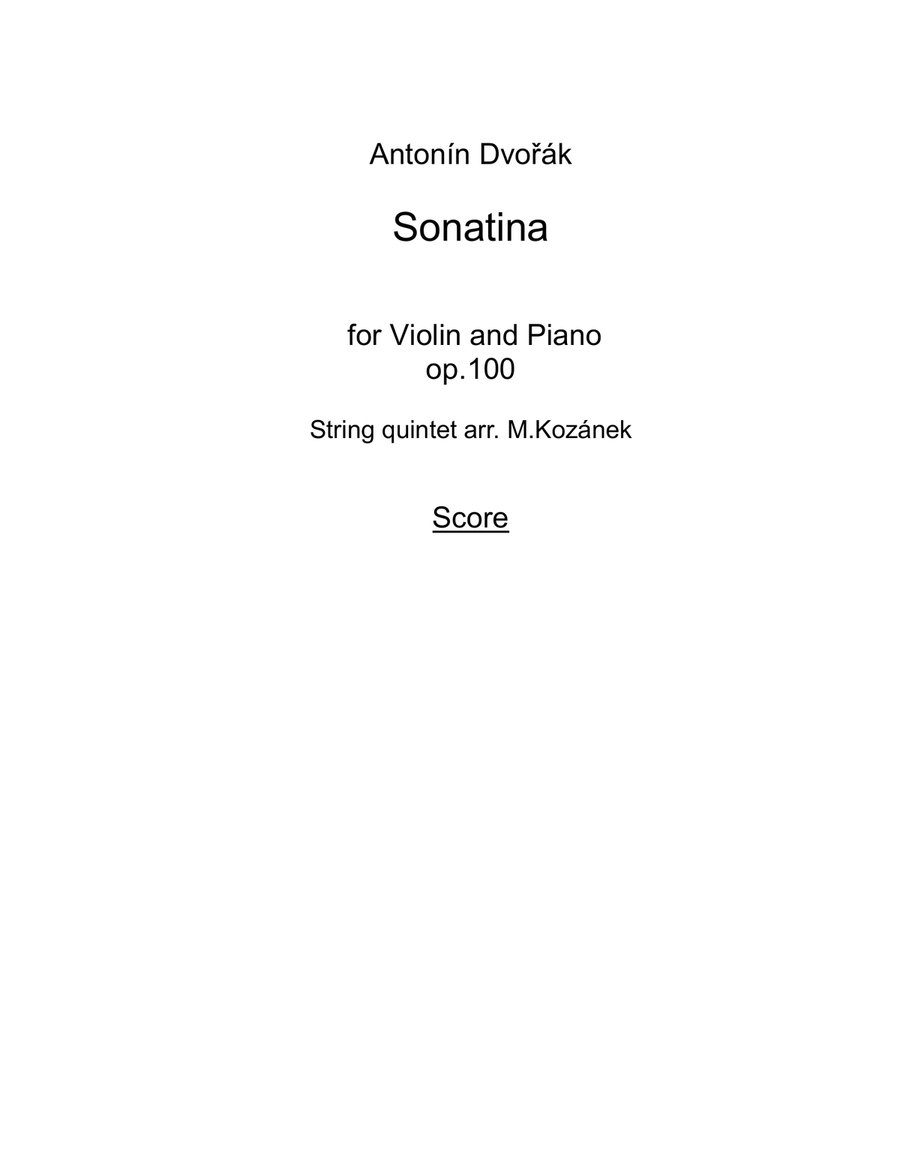 Antonín Dvořák Sonatina op.100 1st movement, arr. for String quintet String Orchestra scores gallery preview page 1