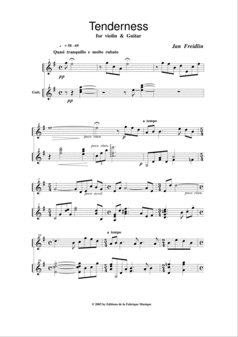 Jan Freidlin: Tenderness for violin and guitar String Duet scores gallery preview page 2