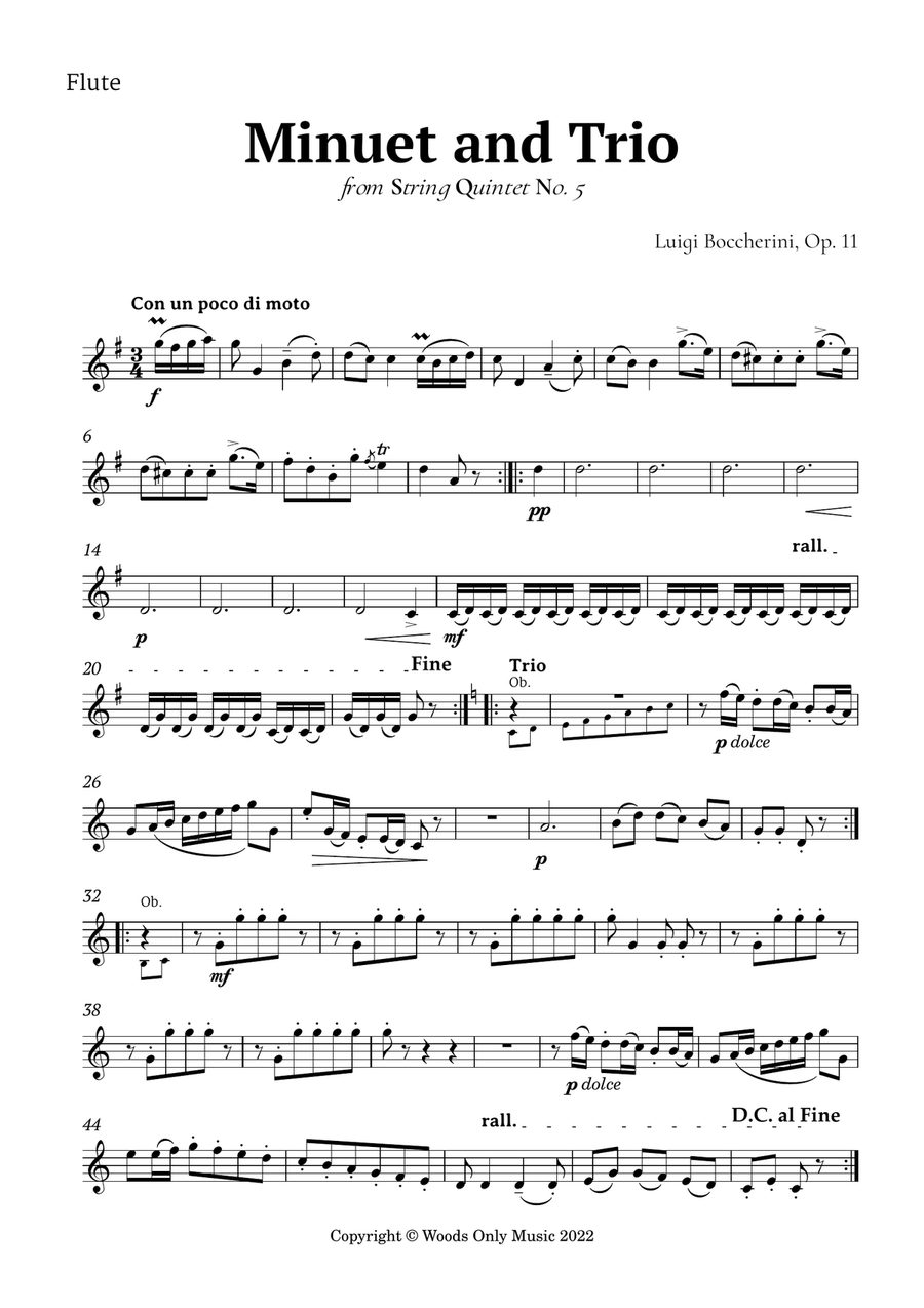 Minuet by Boccherini for Woodwind Quintet Woodwind Quintet scores gallery preview page 5
