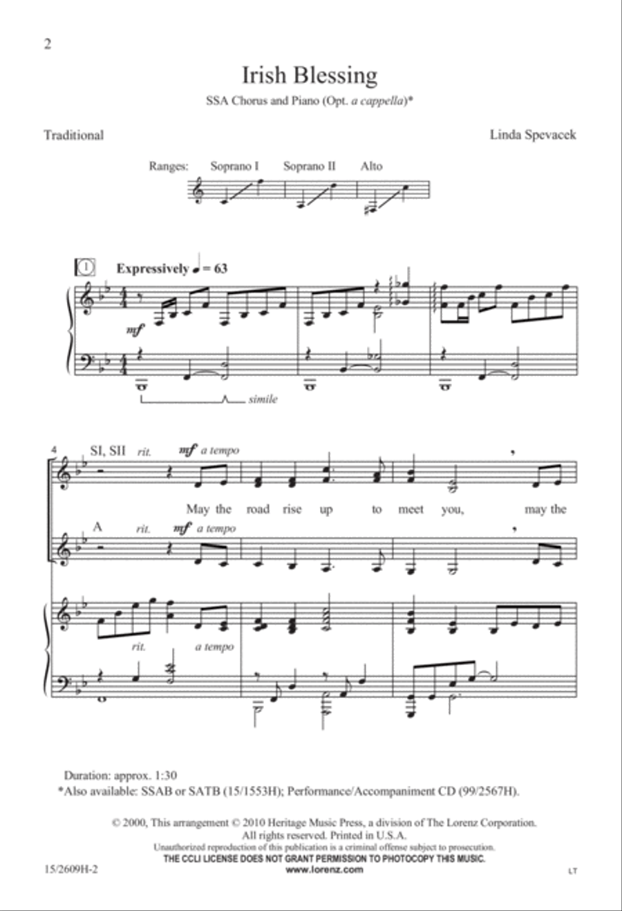 Irish Blessing Irish Blessing SSA scores gallery preview page 2