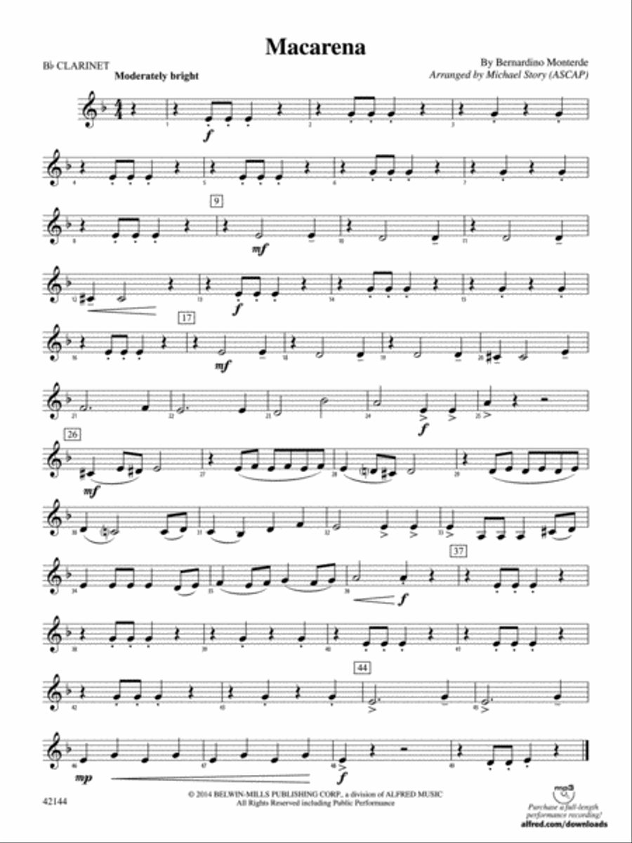 Macarena: 1st B-flat Clarinet Concert Band scores gallery preview page 1