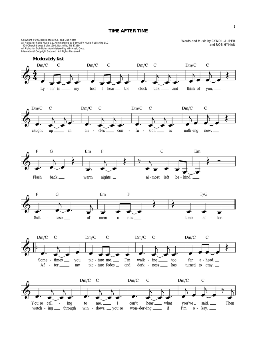 Time After Time Piano scores gallery preview page 1