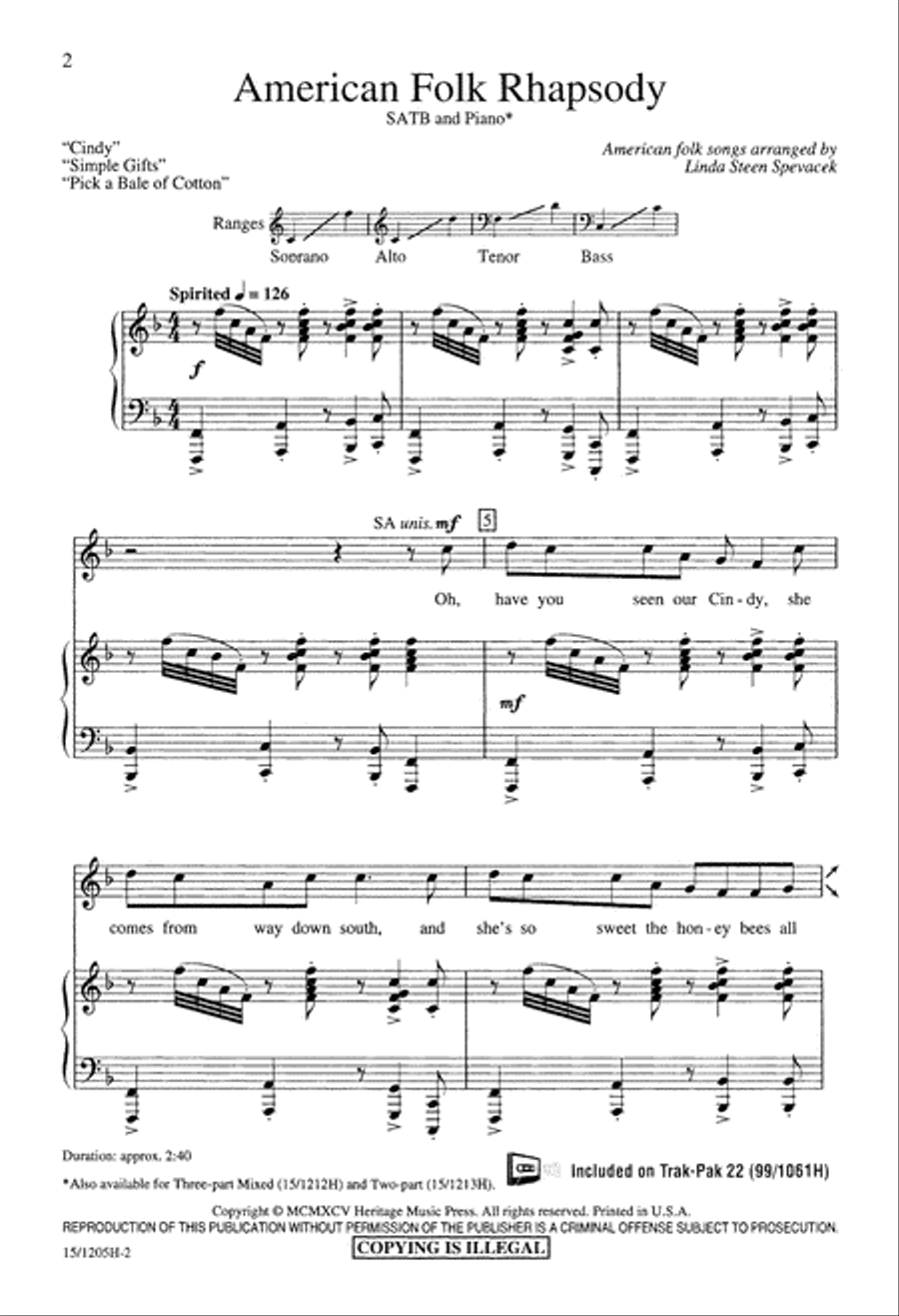 American Folk Rhapsody 4-Part scores gallery preview page 2