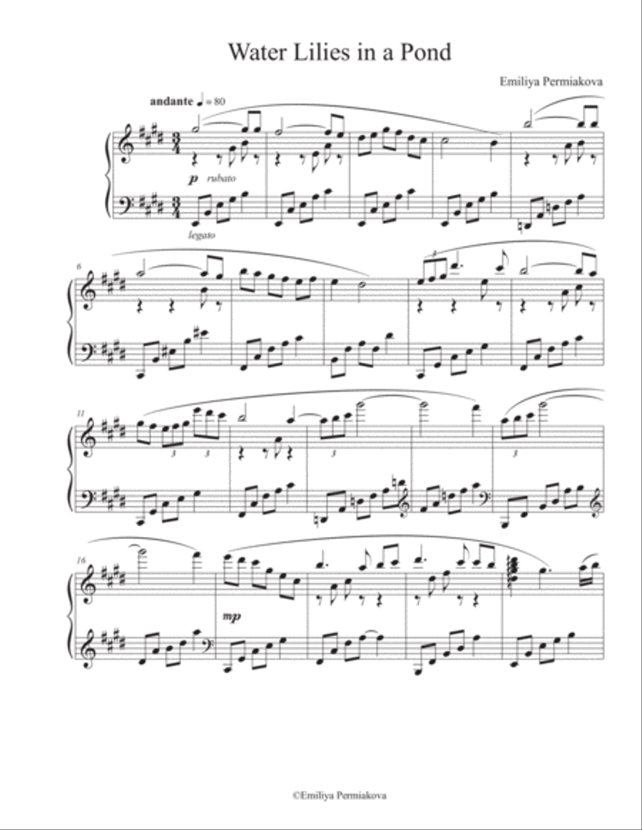 Water Lilies in a Pond Water Lilies in a Pond Piano Solo scores gallery preview page 1
