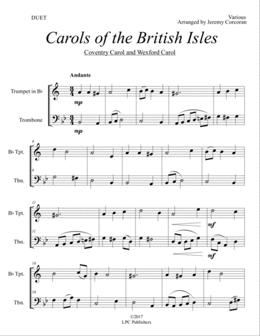 Carols of the British Isles For Trumpet and Trombone Brass Duet scores gallery preview page 2