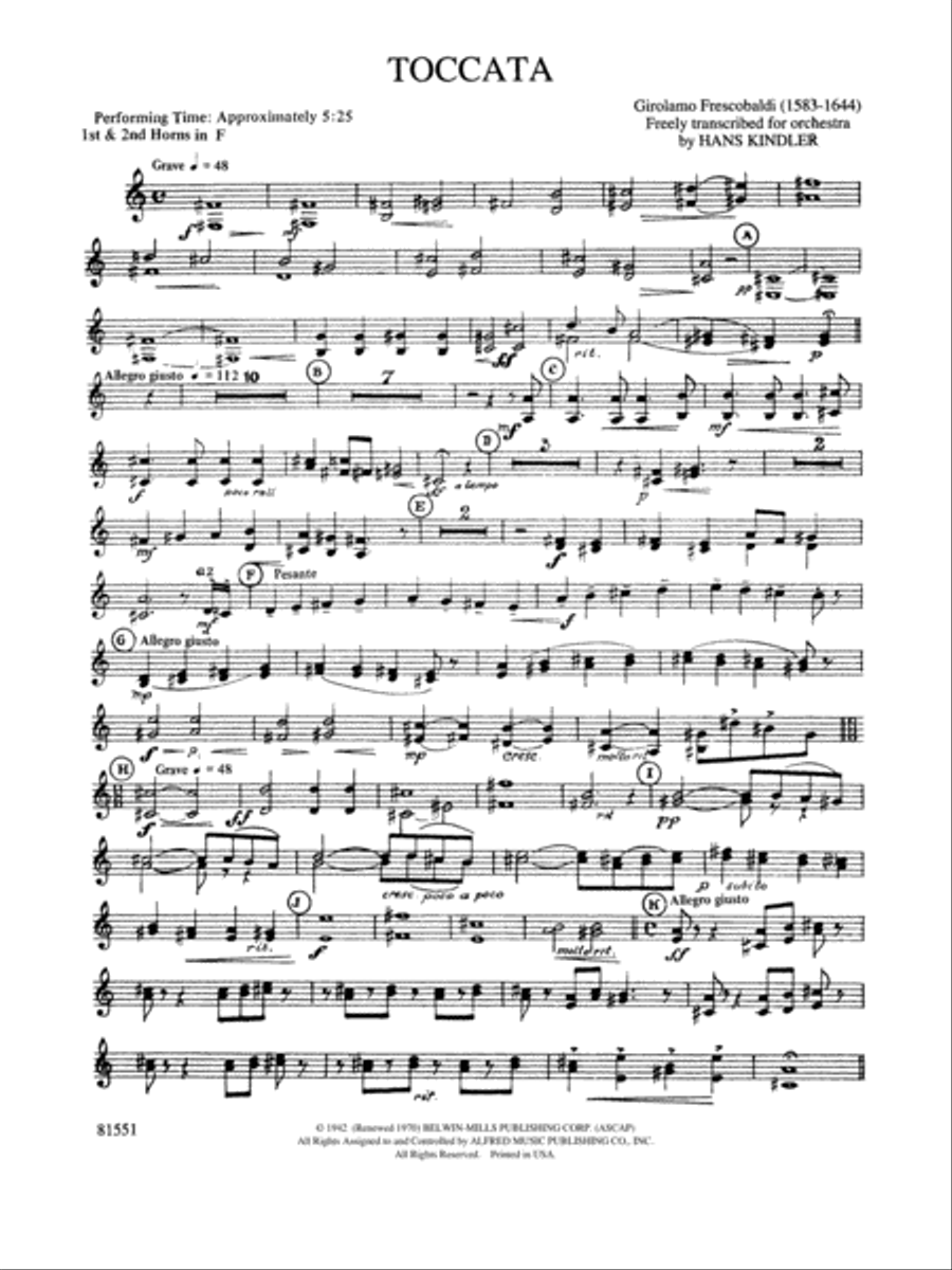 Toccata: 1st & 2nd F Horns Full Orchestra scores gallery preview page 1