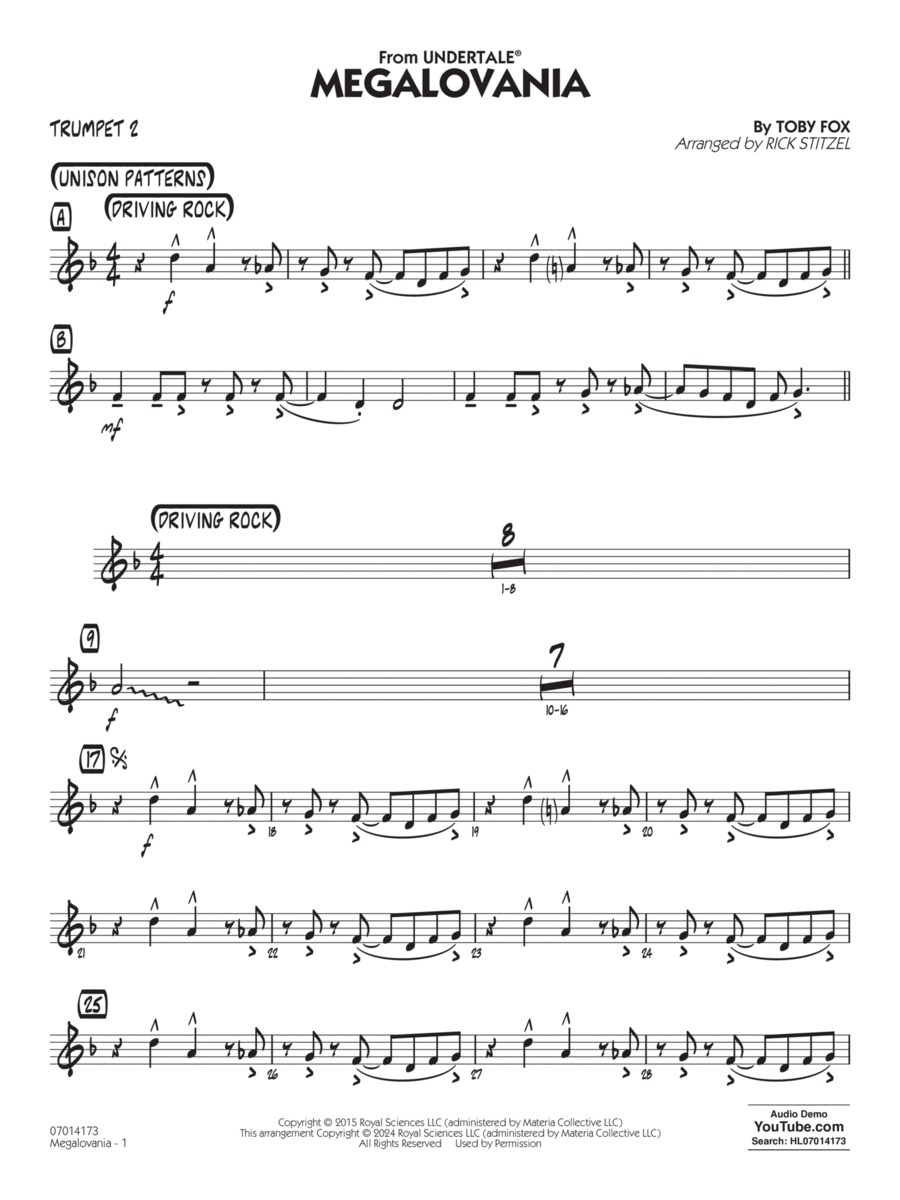 Megalovania (arr. Rick Stitzel) Trumpet 2 by Toby Fox Jazz Ensemble