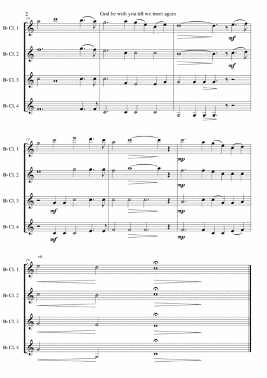God be with you till we meet again for 4 clarinets Clarinet Quartet scores gallery preview page 2