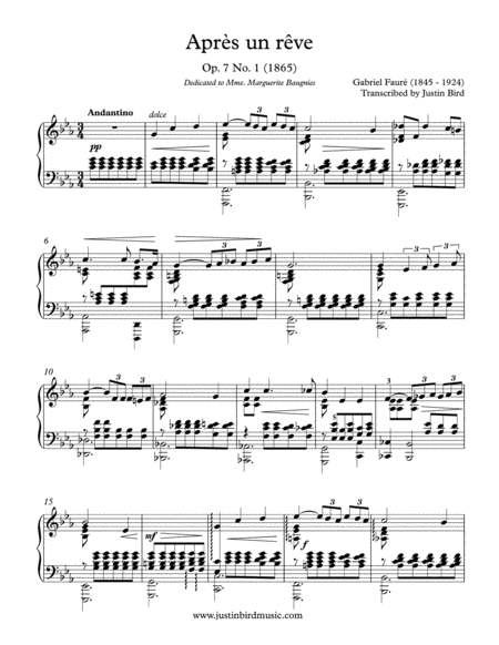 Apres un reve - Faure - Transcribed for Solo Piano
