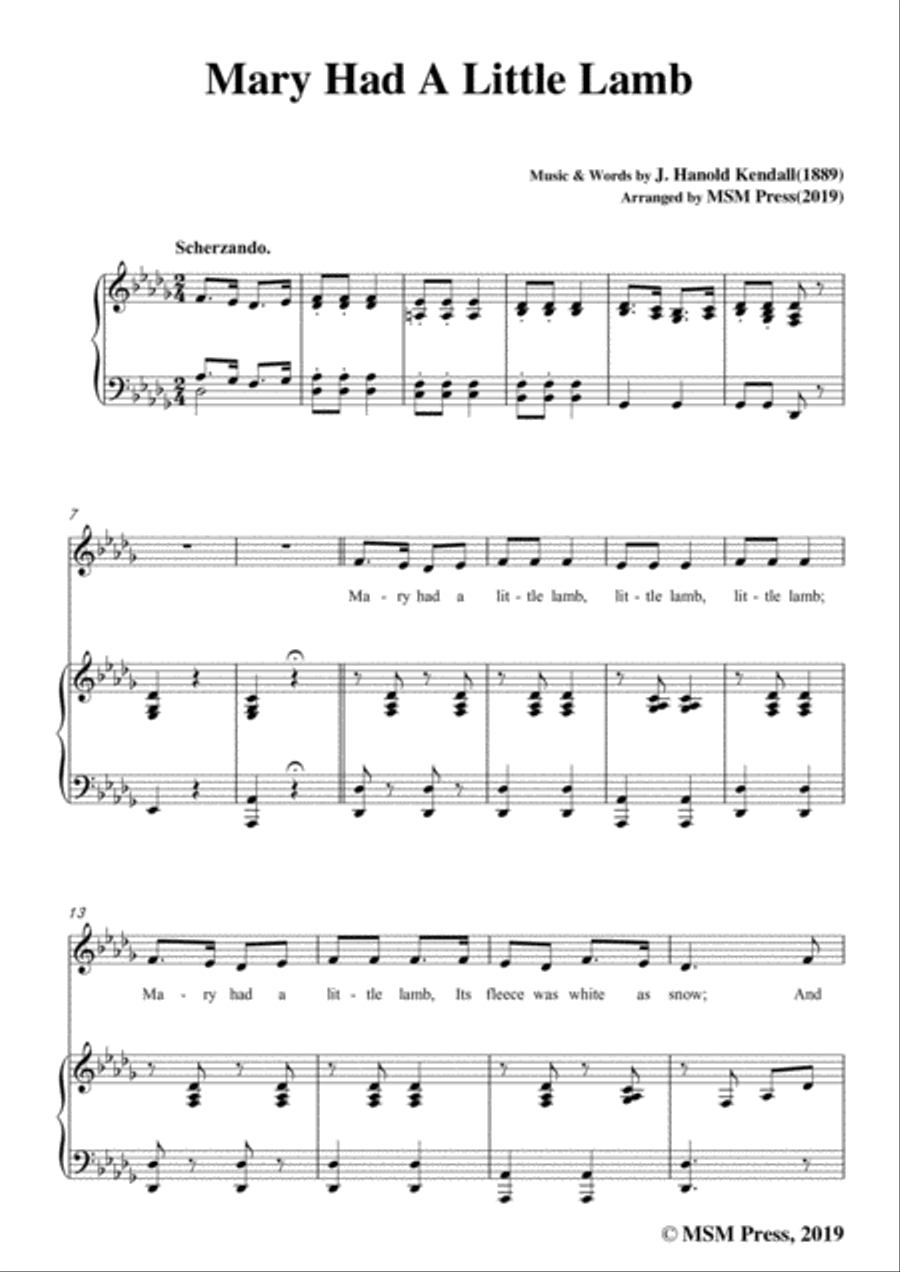 J. Hanold Kendall-Mary Had A Little Lamb,in D flat Major,for Voice&Piano Voice scores gallery preview page 3
