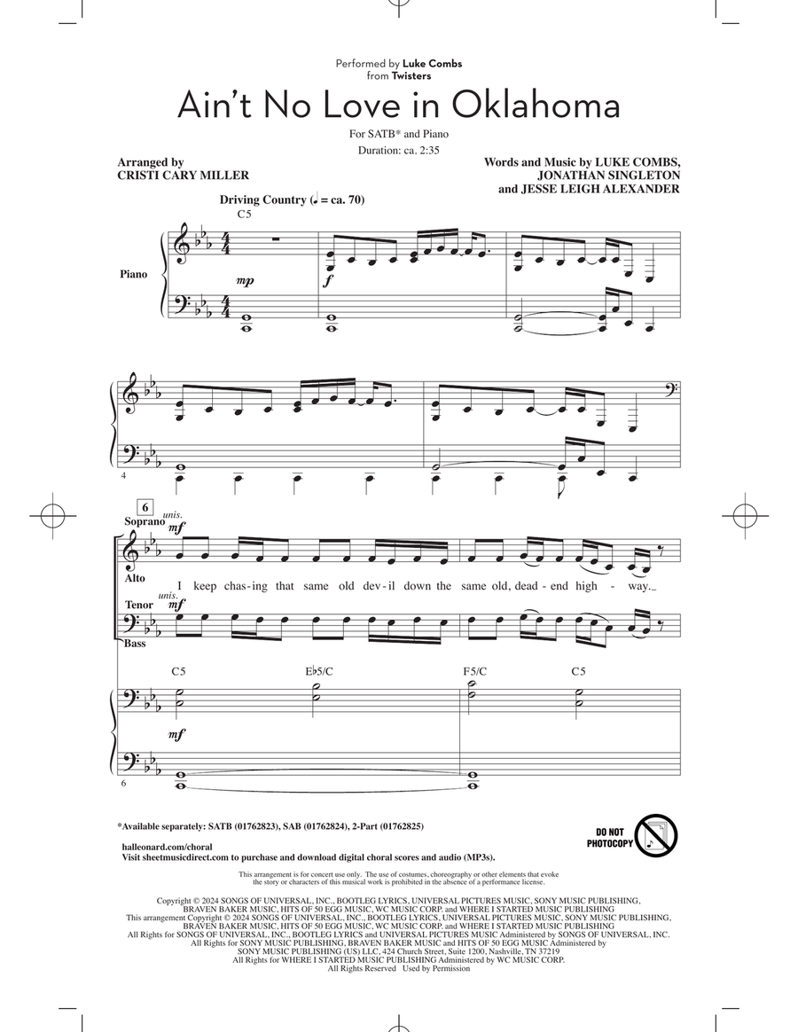 Ain't No Love In Oklahoma (from Twisters) (arr. Cristi Cary Miller) 4-Part scores gallery preview page 1