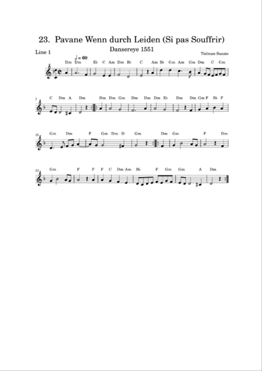 Pavane Wenn durch Leiden (Si Par Souffrir) - Tielman Susato - Dansereye 1551 Chamber Music scores gallery preview page 5