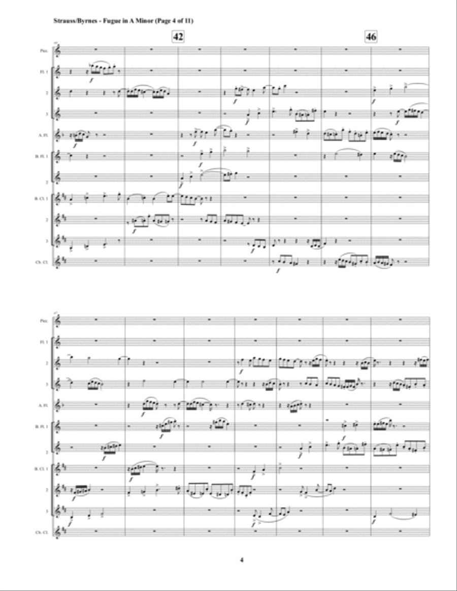 Fugue in A Minor by Richard Strauss for Strauss - Fugue - Flute Septet + 3 Bass Clarinets, Contrabas Woodwind Ensemble scores gallery preview page 4