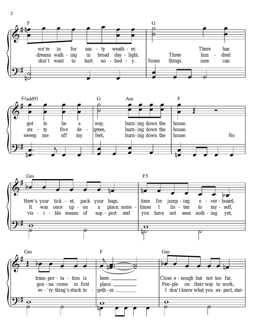 Burning Down The House Burning Down The House Easy Piano scores gallery preview page 2