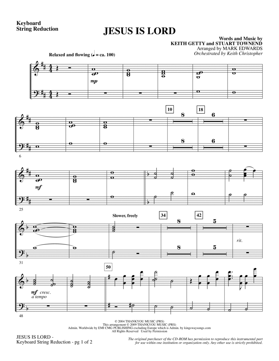 Jesus Is Lord - Keyboard String Reduction Choir scores gallery preview page 1