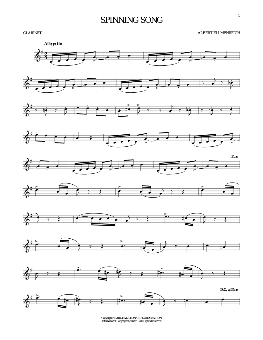 Spinning Song Clarinet Solo scores gallery preview page 1