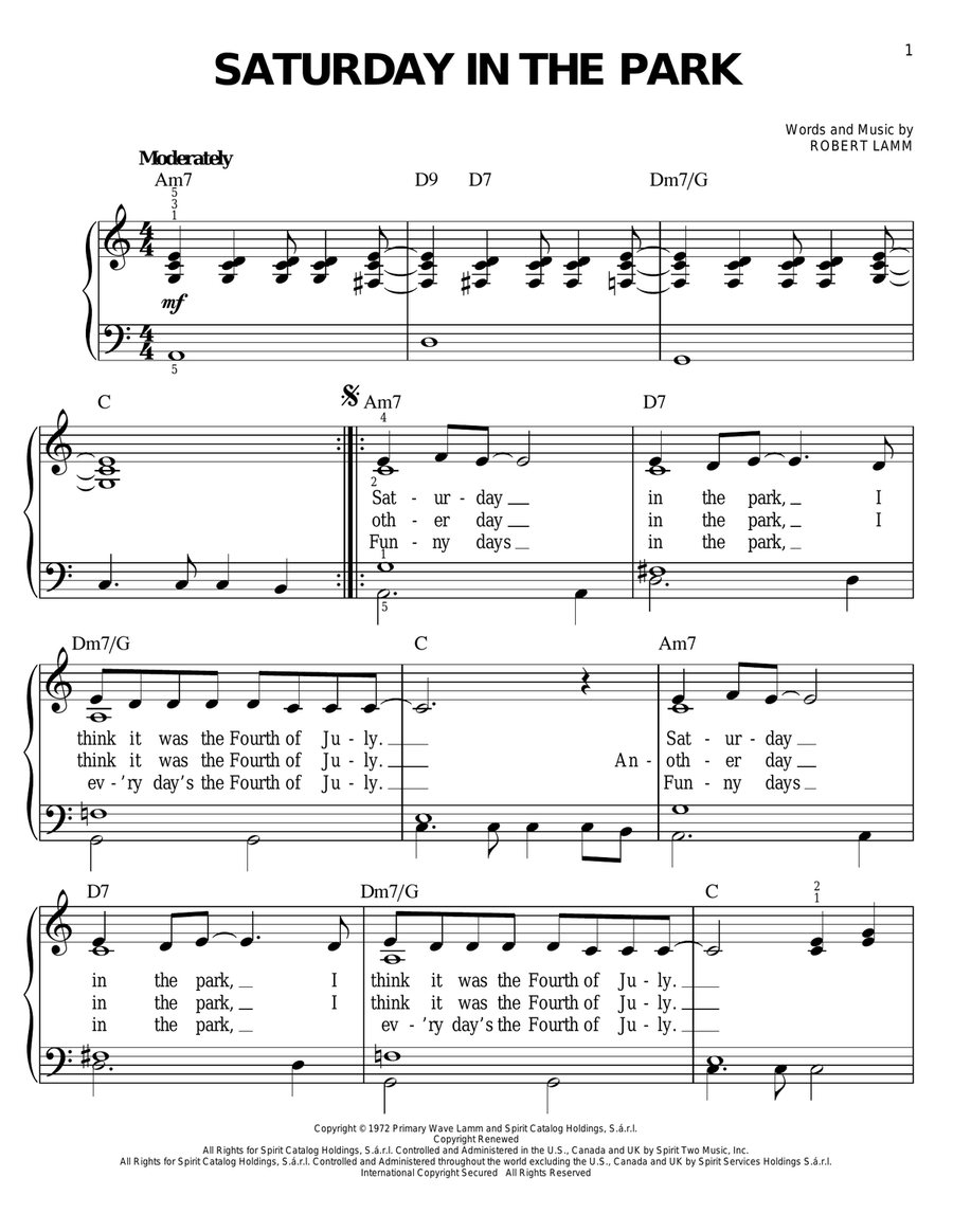 Saturday In The Park Easy Piano scores gallery preview page 1