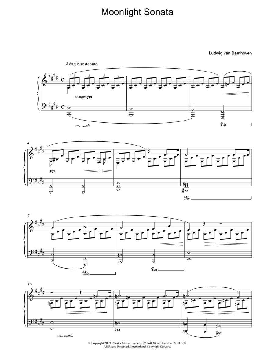 Piano Sonata No. 14 In C# Minor (Moonlight) Op. 27 No. 2 First Movement Theme Piano Solo scores gallery preview page 1