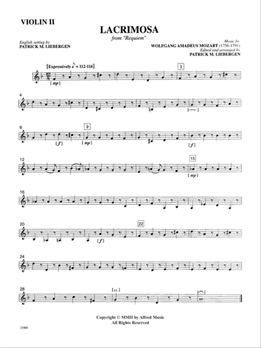 Lacrimosa (from Requiem): 2nd Violin Part scores gallery preview page 1