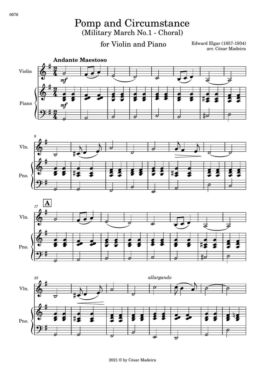 Pomp and Circumstance No.1 - Violin and Piano (Full Score and Parts) Violin Solo scores gallery preview page 2