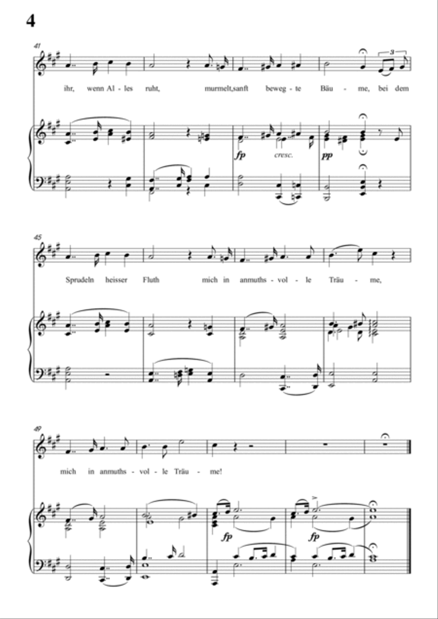 Schubert-Die Nacht in A D.358,for Vocal and Piano Voice scores gallery preview page 5